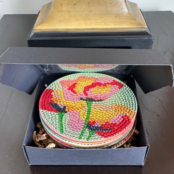 Handcrafted Floral Diamond Art Coasters - Set of 4 - Picture 5 of 6